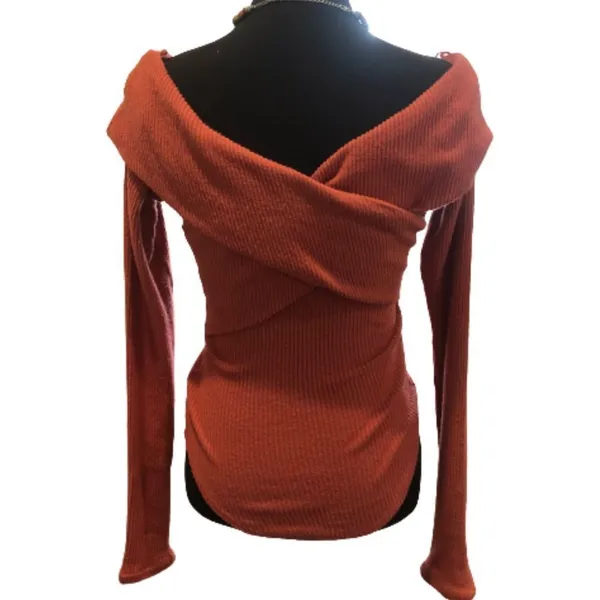 FREE PEOPLE Marley Off The Shoulder Cross Over Long Sleeve Ribbed Knit Sz Small - Image 5