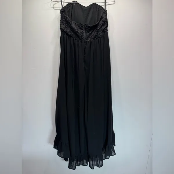 YA Los Angeles Black Strapless Maxi Dress Ruffled Bust Lined Sheer Skirt Whimsigoth Formal S-M - Image 4