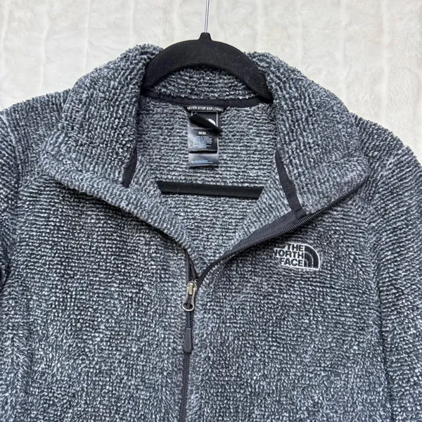 The North Face Womens Full Zip Textured Fleece Jacket Charcoal Grey Black Medium - Image 5