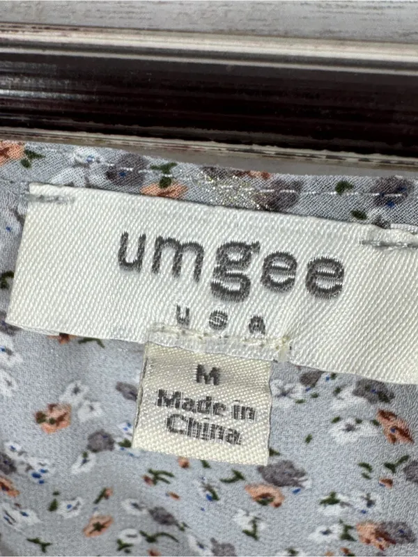 UMGEE Floral Patchwork Print‎ V Neck Chiffon Blouse Grey Multi Medium Boho - Image 9