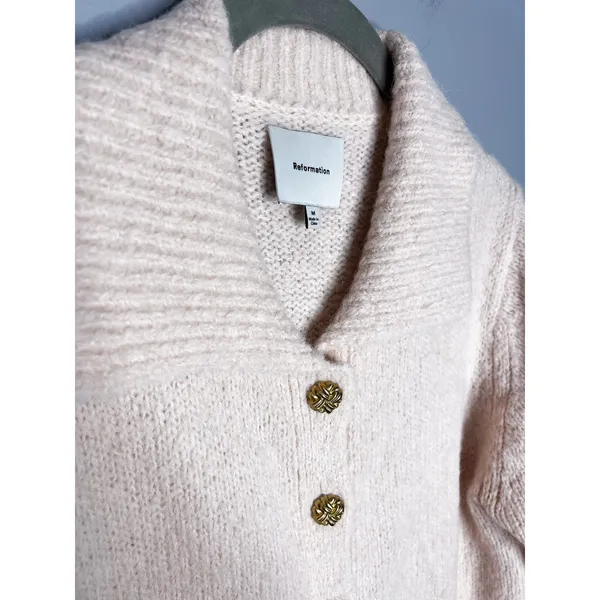 Reformation Daphne‎ Collared Cardigan Size Medium Sorbet Pink Short Sleeve - Image 5