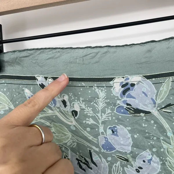 Silk Scarf Square Floral Silk Sheer Teal Blue Delicate Head Waist Tie Elegant - Image 3