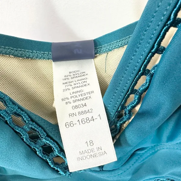 Swimsuits For All Plus‎ Size 18 One Piece Swimsuit Teal Blue Lattice Cut Out 353 - Image 9