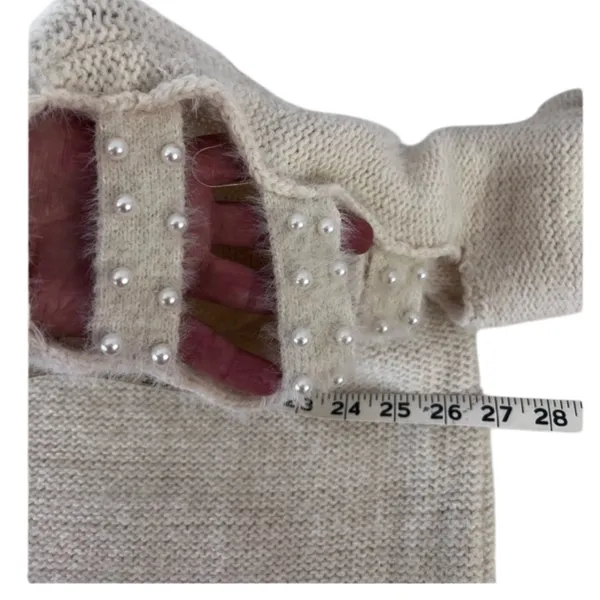 Easel Cream Pearl Cutout Sleeve Fuzzy Knit Sweater S/M - Image 7