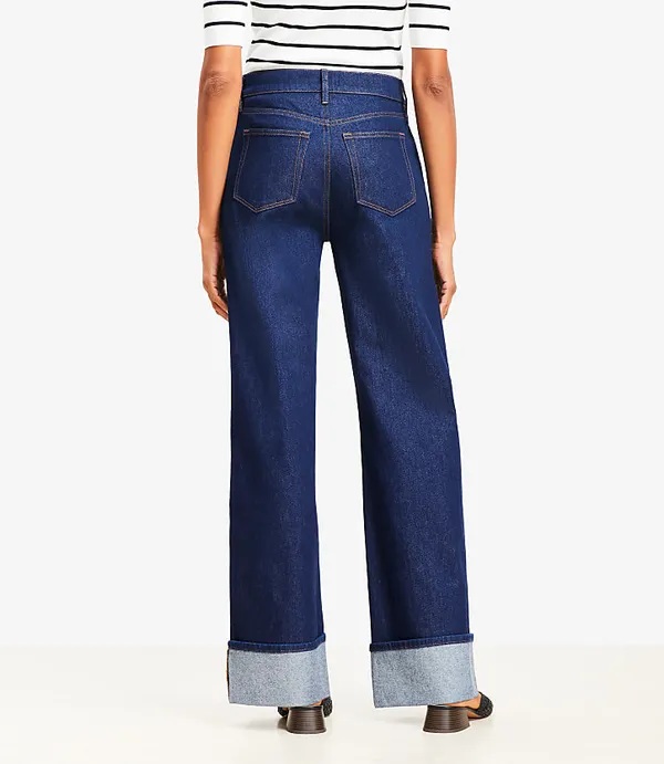 Loft Cuffed High Rise Wide Leg Jeans in Rinse Wash - Image 3