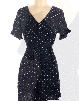 Nordstrom Abound Navy Polka Dot Mini Dress Rayon Ruffle Short Sleeve - Image 5