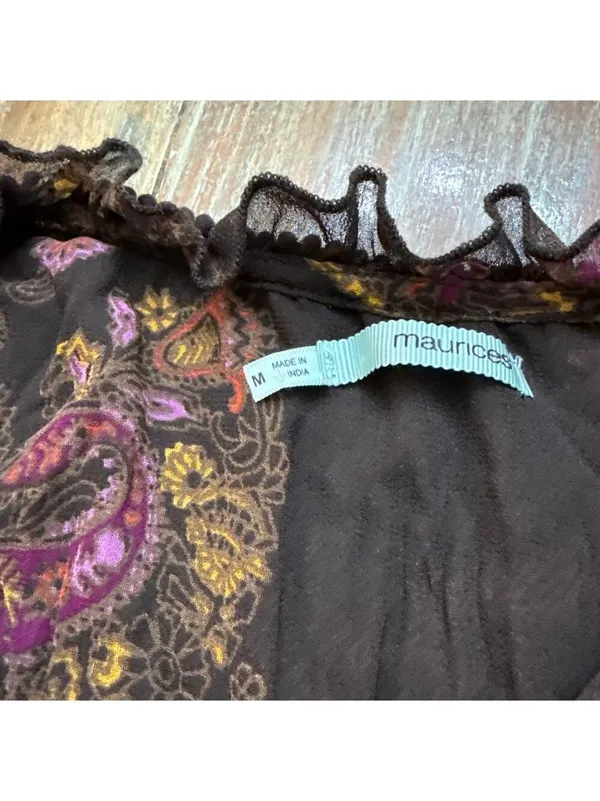 Maurices Brown Paisley Top Medium Flowy Boho Sheer Crinkle - Image 7
