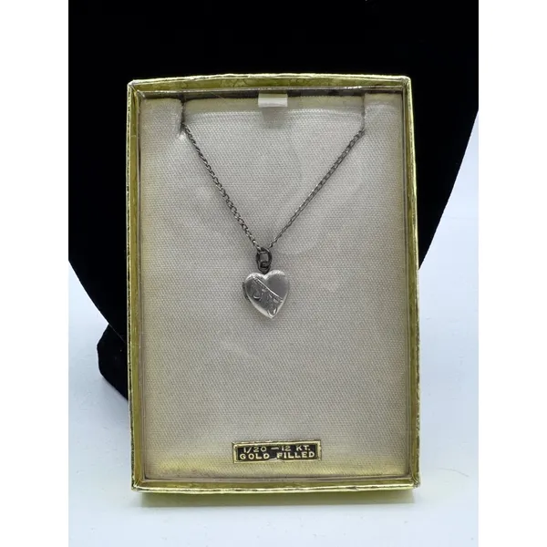 Vintage Heart Locket Necklace 1/20 12K‎ Gold Filled Floral Engraved 9" - Image 7