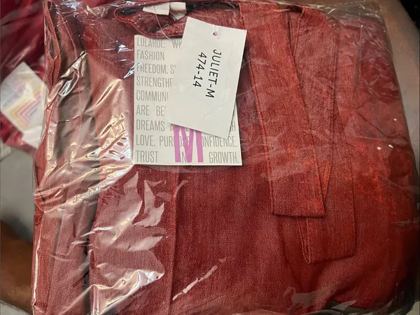 Lularoe Chambray Juliet Rust Red Drawstring Utility Jumpsuit Medium - Image 4