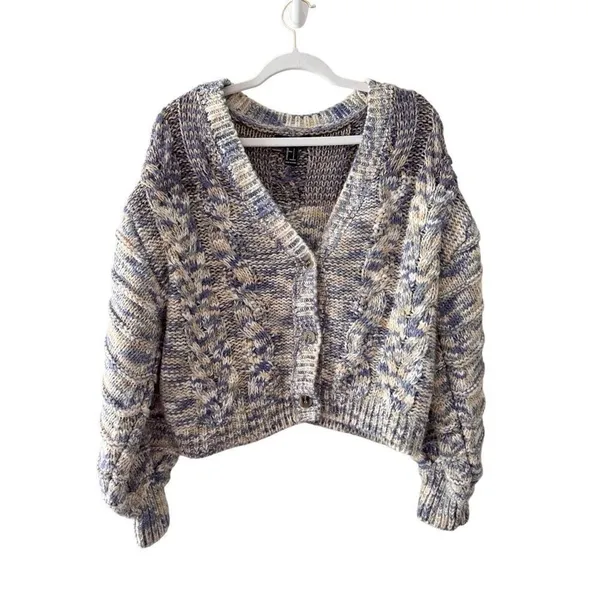 Forever 21 Blue Purple Space Dye Cable Knit‎ Cropped Cardigan Sweater Small - Image 2