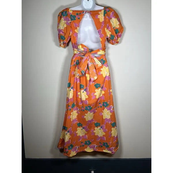 PETAL + PUP Neon Gardens Floral Midi‎ Dress Size 2 Orange Yellow Resort Summer - Image 5