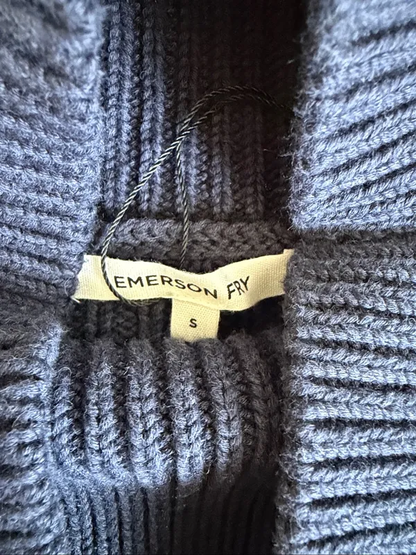 Emerson Fry CAROLYN FUNNEL NECK SWEATER - NAVY COLORBLOCK STRIPE ORGANIC sz S - Image 7