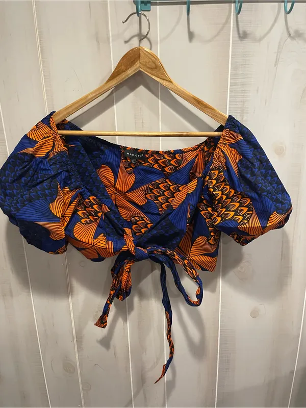 Cute cotton puff sleeve African ankara crop top tie wrap closure Mae Otti - Image 4