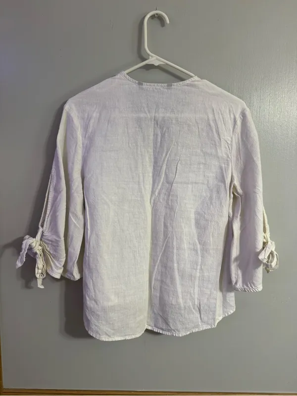 Zara White Oversized Linen Cotton Button Front Top Size XS - Image 2