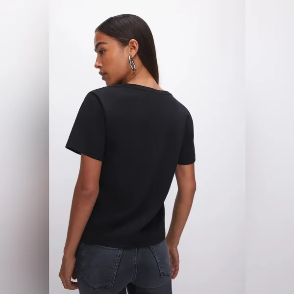 Good American black vneck‎ cotton tshirt 4 way stretch quick dry compression NWT - Image 4