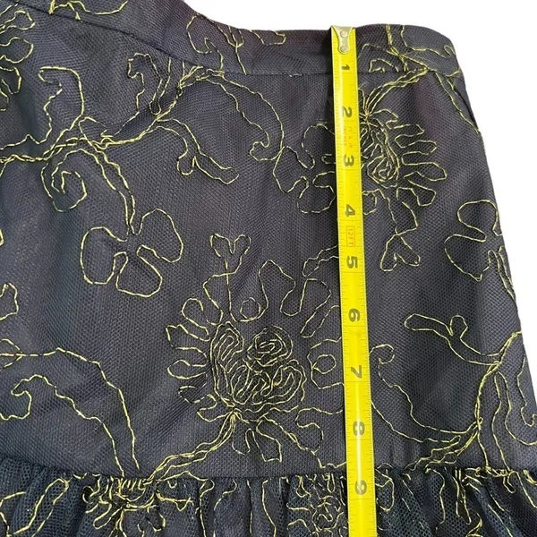 St. Gillian Navy Gold Embroidered Mesh Tiered Midi Skirt Size 6 - Image 8