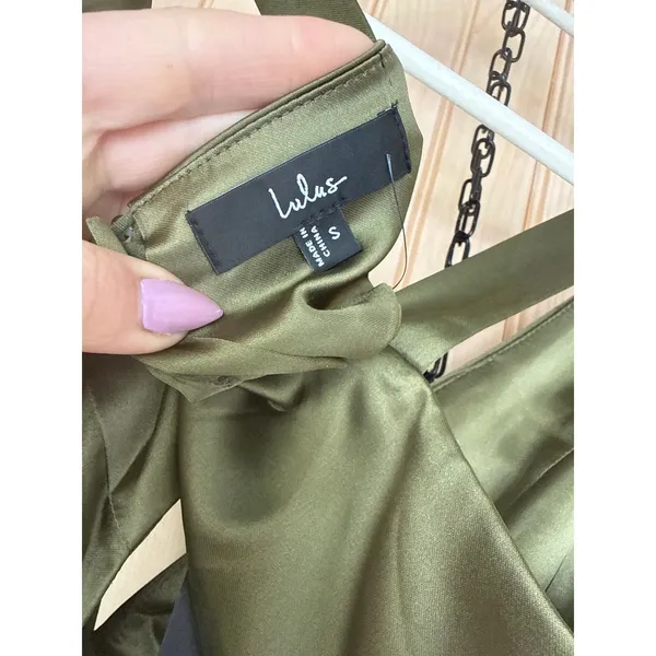 NWT Lulus Unmatched Elegance Olive Satin Sleeveless Midi Dress Cocktail Party S - Image 7