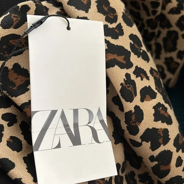 Zara Leopard 2PC Sweater Set Tank Pencil MIDI Skirt M Brown Black Animal Print - Image 6