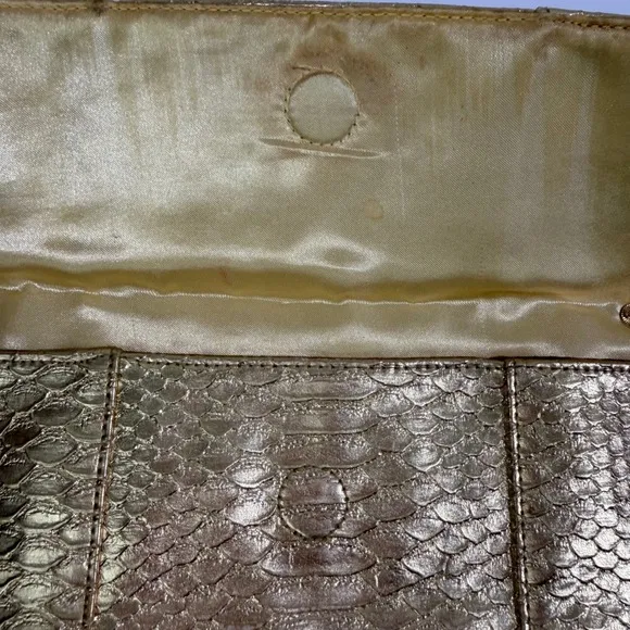 Jessica McClintock Gold Snake Embossed Metallic Clutch‎ Evening Bag - Image 7