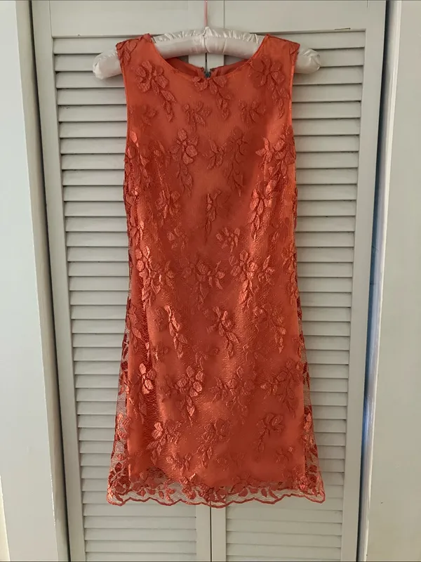 Alice and Olivia Orange Lace Mini Shift Dress Size 2 - Image 2