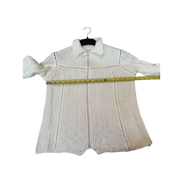 Peruvian Hand Crochet Cotton Zip Up Cardigan Sweater Cream Cottagecore Size M‎ - Image 9