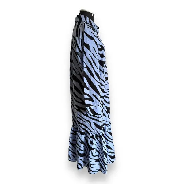 Zara Womens Dress Sz M‎ Powder Blue Black Zebra Animal Print Shirt Long - Image 8