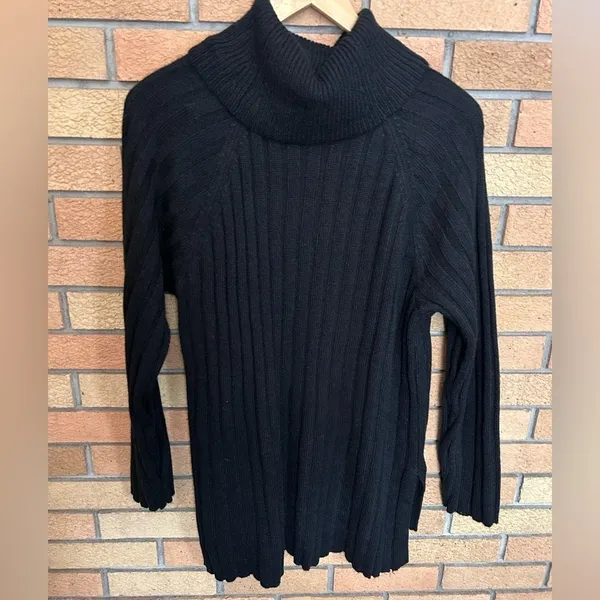 SANCTUARY Ribbed Long Sleeve Turtleneck Knit Sweater Acrylic Black Women’s Large - Image 2