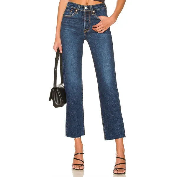 Levi's Wedgie Straight Jeans Checkerboard Blue Retro Indie Grunge Size 27‎ - Image 2