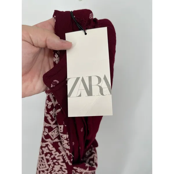 NWT Zara‎ Boho Embroidered Tassel Mini Dress XS Wine Red Peasant - Image 10