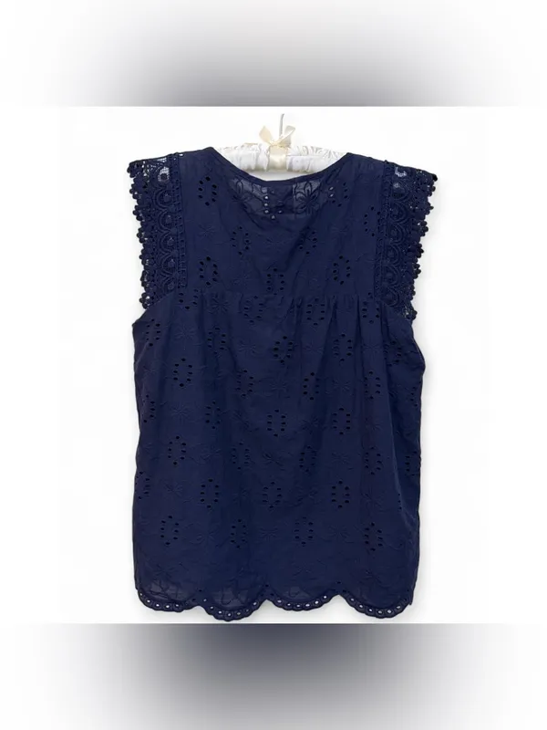 Knox Rose Women’s Boho Navy Eyelet Embroidered Lace Sleeveless Tank Blouse SizeS - Image 13