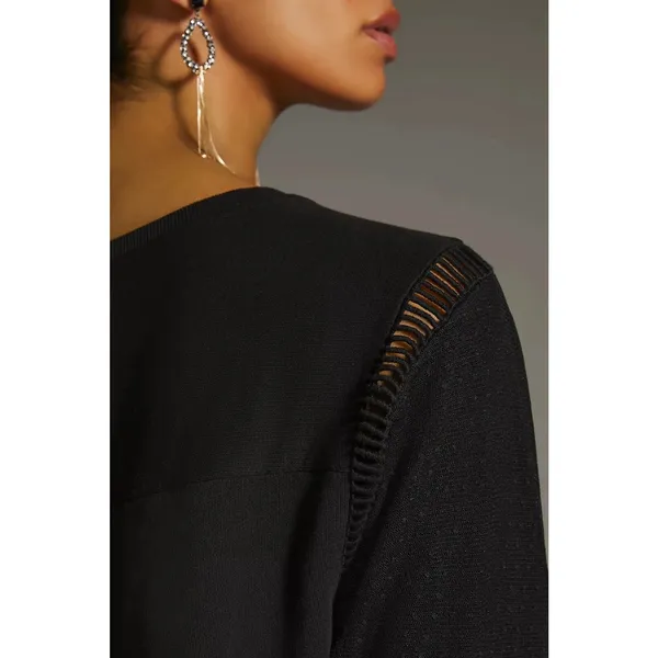 Anthropologie Black Tulle Sweatshirt Sheer Swiss Dot Ruffle Lace Oversized MED - Image 3