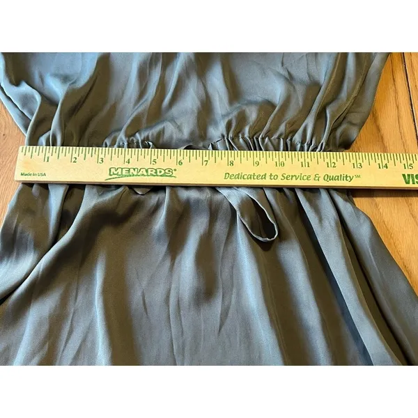 HM Dress Women’s Size Small Sage Green Short V Neck Elastic‎ Waist Silky Feel - Image 12