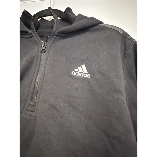 Adidas Athleisure Cropped Quarter Zip Hoodie Sz:M Black Camo Stripe Pullover - Image 14