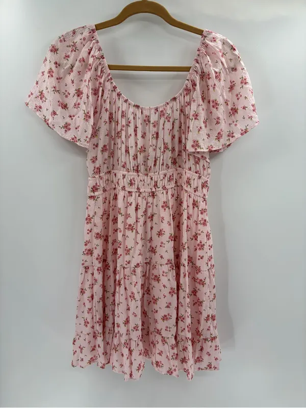 Altar’d State Pink Floral Mini Dress boho Flutter Sleeve Cottagecore large NWT - Image 6