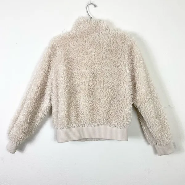 Zara TRF Ivory Cream Faux Fur Cropped Zip Up Sherpa Teddy Bomber Jacket Size S - Image 2