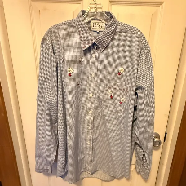 Vintage H & J Blouse with Ladybugs Blue Size XL - Image 3