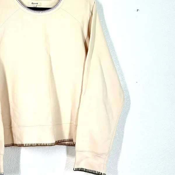 XL cream-colored Madewell Stitched Sweatshirt Top Sweater Long Cleave Pullover - Image 5