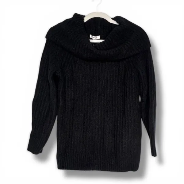NWT Madewell True Black Cotton-Blend Off-Shoulder Sweater Extra Small XS - Image 2