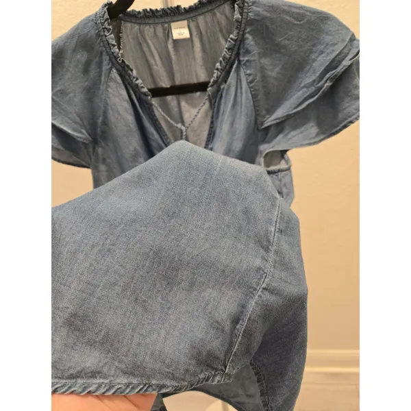 ​Old Navy Small Chambray Flutter Sleeve Tassel Tie Peasant Denim Top Women's - Image 3