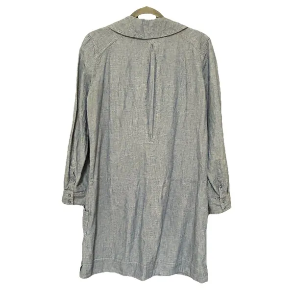 Free People “Done Up In Denim” Sz Small Blue Mini Dress Deep V Shawl Collar Boho - Image 11