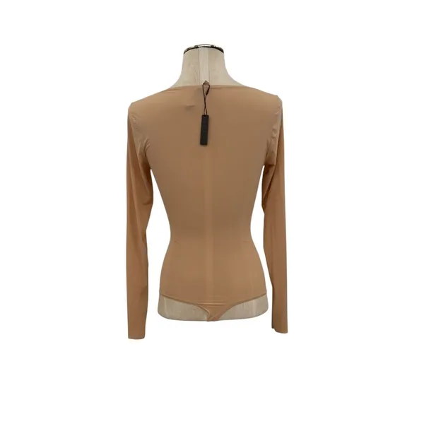 Skims‎ Jelly Sheer Long Sleeve Scoop Neck Thong Bodysuit Clay Nude XS NWT - Image 8