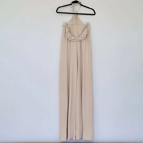 Zara Halter Ruffle Back Wide Leg Jumpsuit Beige Size Small Cotton Stretchy NWT - Image 6