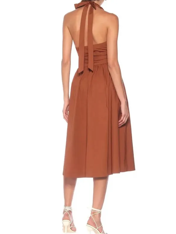 Staud Moana Flared Halterneck Dress In Tan Size: 6 - Image 2