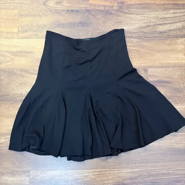 Lauren Ralph Lauren Black Paneled A-Line Skirt Size 6 Side Zip Rayon Blend - Image 3