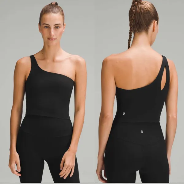 LULULEMON Ribbed Nulu Asymmetrical Yoga Tank Top in Black Sz. 10 - Image 2