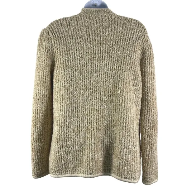 Vintage 80s Adele Joyce Boucle Cardigan Sweater Large Oatmeal Open Front Tan - Image 4
