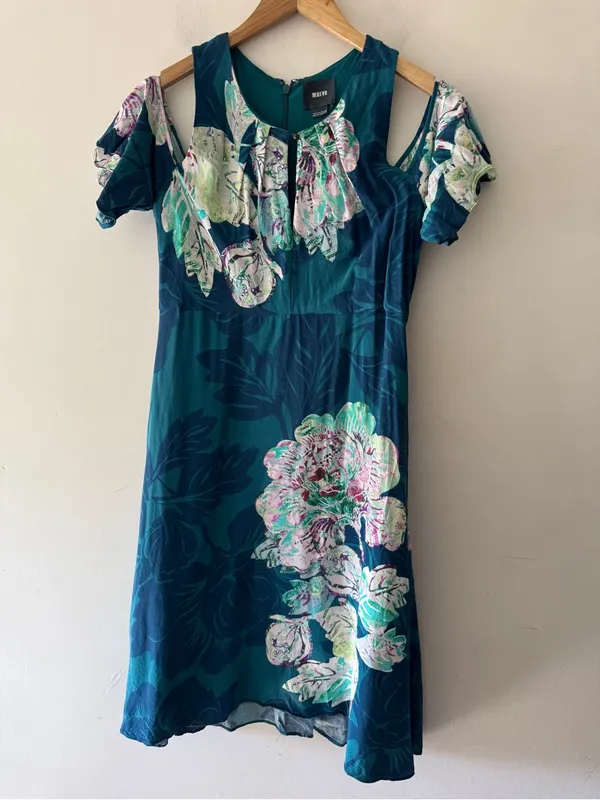 Maeve Anthropologie Elia Open‎ Shoulder Teal Floral Dress - Image 2
