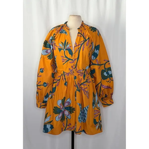 NEW!! Anthropologie LET ME BE Tropical Floral Dress Raglan Long Sleeves Large - Image 2