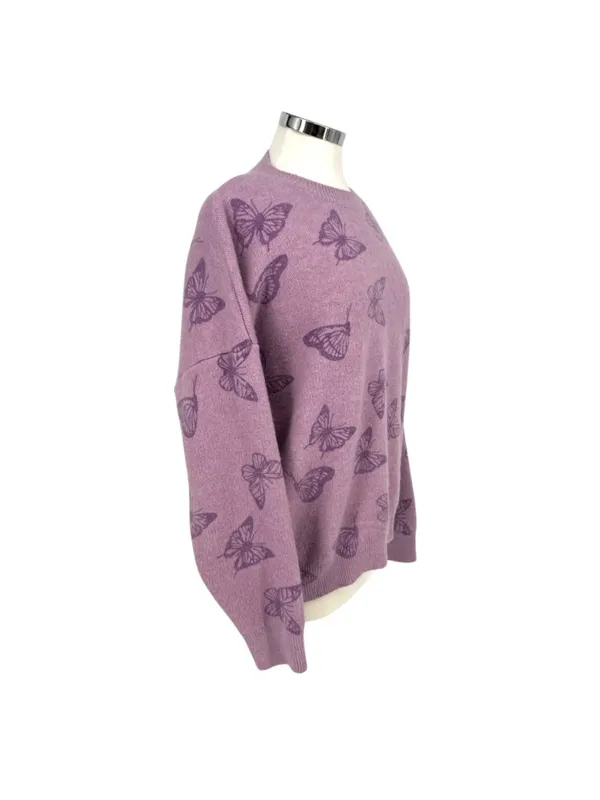 Le Lis Collection Butterfly Print Purple Oversized Sweater Size Medium - Image 6