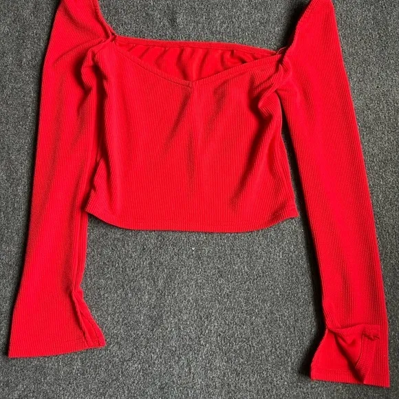 Red‎ Square Neck Long Sleeve Ribbed T-Shirt with Non-Slip Silicone Strip xs nwot - Image 5